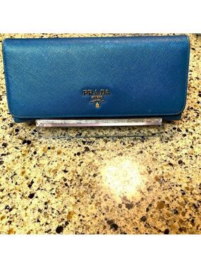 Prada Blue Saffiano Leather Flap Continental Wallet